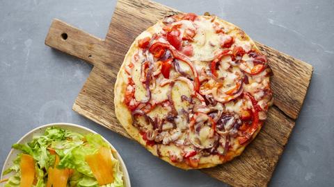 Stove Top Pizza with Caramelized Onions and Peppers