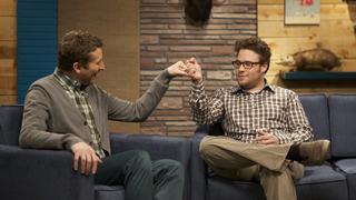 Seth Rogen Wears a Plaid Shirt & Brown Pants Seth Rogen Wears a Plaid Shirt & Brown Pants