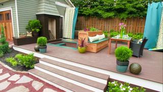 A Garage in the Craftsman Motif and an Outdoor Deck