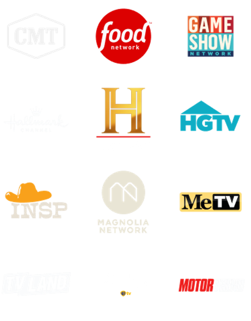 Popular channels including CMT, Food Network, Hallmark, History, HGTV, and more