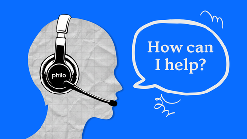 Customer support representative with headset